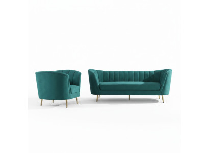Seat Design Couch Lounge Sofa 2-Seater Living Landscape Relax Velvet Solid Wood