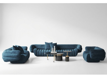 Blue Velvet Sofa Set 3+2 Couch Ensemble Luxurious 2-Piece Living Room Set