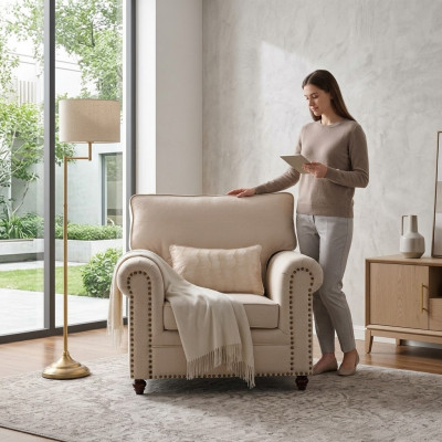 Armchair Fabric Sofa Single-seater Furniture Relax Seat Design Couch Lounge Textile Cottage Style