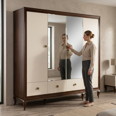 4-door wooden wardrobe with mirror and 3 drawers new