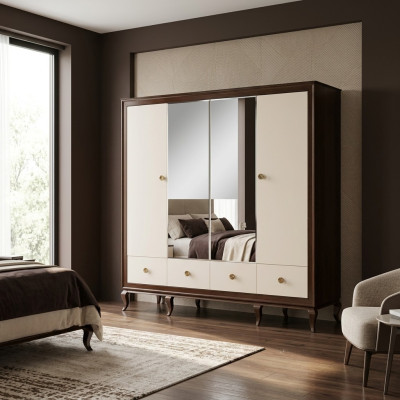 4-door wooden wardrobe with mirror and 3 drawers new
