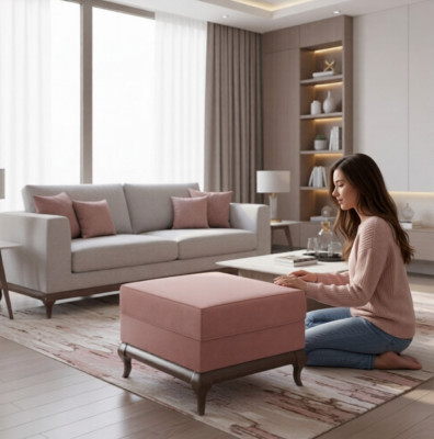 Square Ottoman Footstool 60 x 45 cm Designer Stool Pink