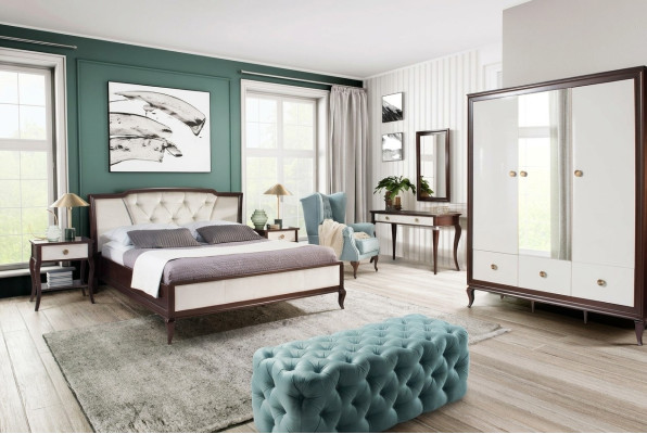 Complete Bedroom Set 4 pcs Design Bed + 2x Bedside Table + Wardrobe