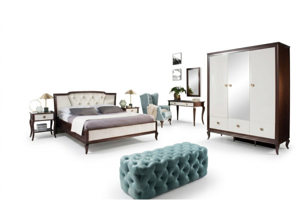 Complete Bedroom Set 4 pcs Design Bed + 2x Bedside Table + Wardrobe