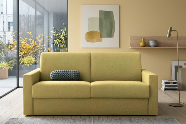 Two-seater designer sofa, 2-seater yellow fabric sofa, sofa bed, Italian furniture