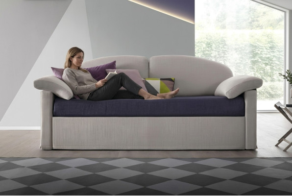 Design sofa, 3-seater couch, upholstered luxury fabric, two-tone, Italian furniture