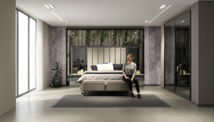 Exclusive luxurious bedroom set: bed, 2 nightstands & bench
