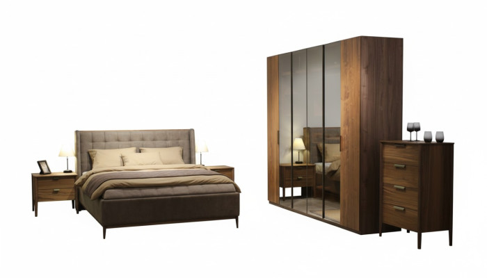 Designer bedroom set luxury bed 2x nightstands wood completely new 3 pieces.