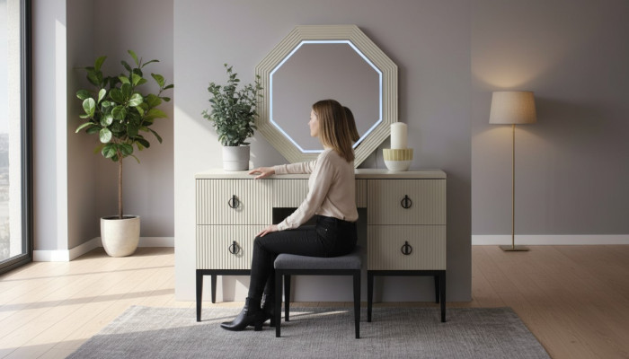 Practical Modern and New Bedroom Vanity Table with Mirror and Stool