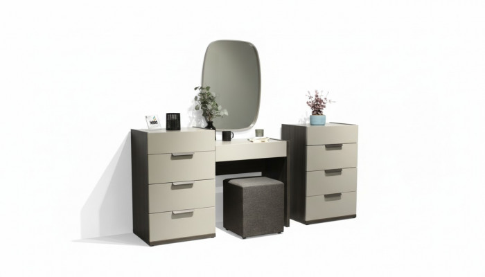 Dressing table with mirror makeup bedroom design furniture wood 2-piece set. New