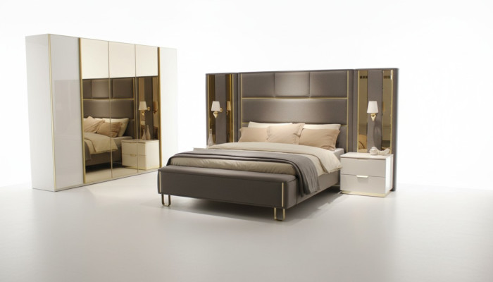 Bed with 2 Bedside Tables 3-Piece Bedroom Double Bed Design Furniture Wood New Set