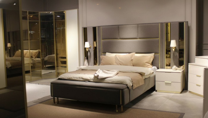 Luxury bedroom set bed + 2x nightstands + bench design furniture 4 pcs. New