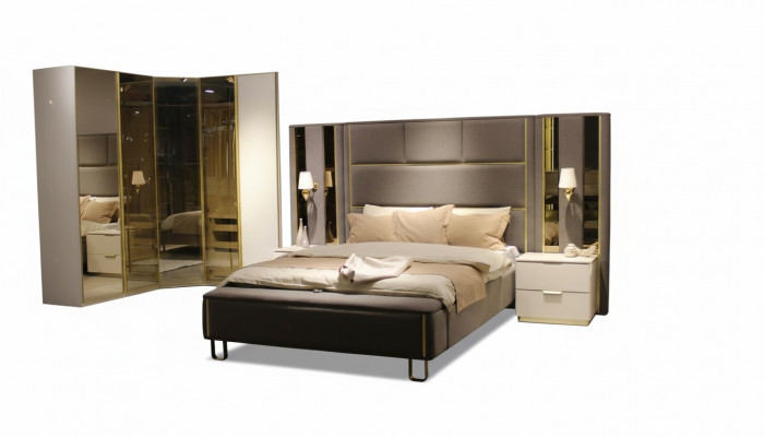 Luxury bedroom set bed + 2x nightstands + bench design furniture 4 pcs. New