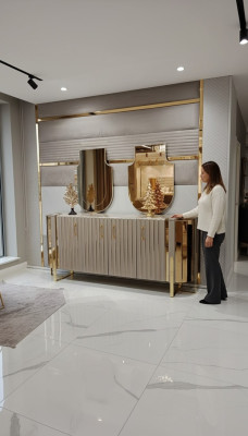 Sideboard with 2x mirror wooden furniture sideboard luxury furniture modern furniture 3-piece set. New