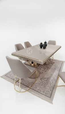 4x chairs chair group upholstery design furniture dining room textile