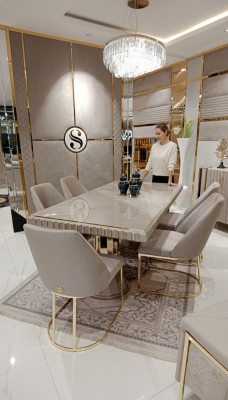 Modern Furniture Set 6x Chairs Dining Room Upholstered Chairs Textile Chair Group