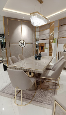 Modern Furniture Set 6x Chairs Dining Room Upholstered Chairs Textile Chair Group