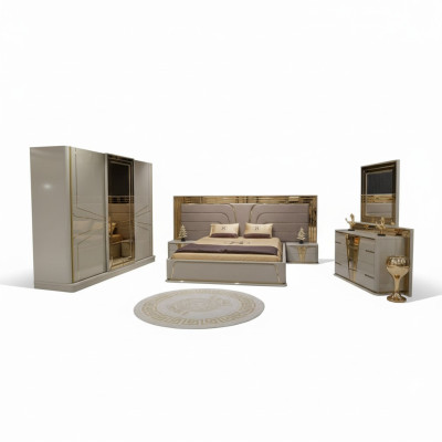 Bedroom complete bed 2x nightstands wardrobe dresser with mirror
