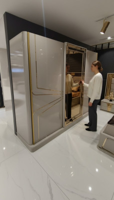 Modern wardrobe luxury closet wood cabinets glass high gloss bedroom