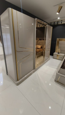 Modern wardrobe luxury closet wood cabinets glass high gloss bedroom
