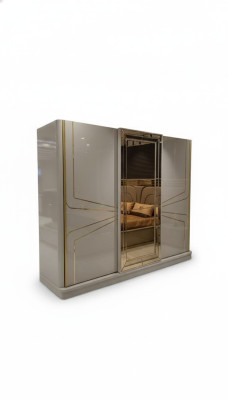Modern wardrobe luxury closet wood cabinets glass high gloss bedroom