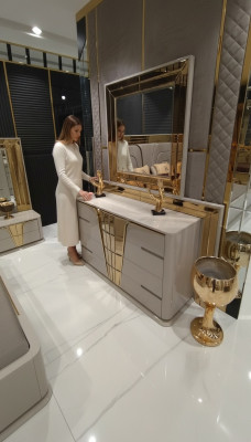 Modern dresser with mirror luxury modern design bedroom wood set 2-piece.