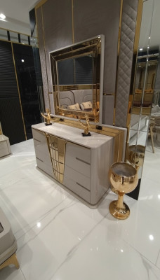 Modern dresser with mirror luxury modern design bedroom wood set 2-piece.