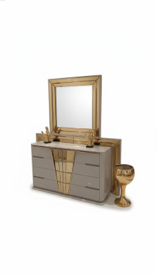 Modern dresser with mirror luxury modern design bedroom wood set 2-piece.