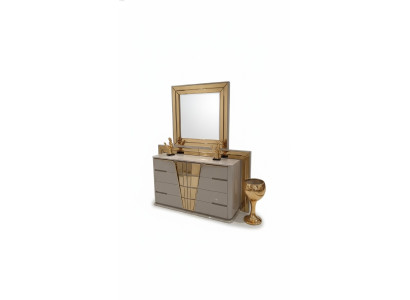 Modern dresser with mirror luxury modern design bedroom wood set 2-piece.
