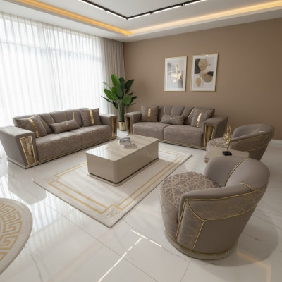 Sofa set 3+3+1+1 seater + coffee table + modern living room wall unit complete new