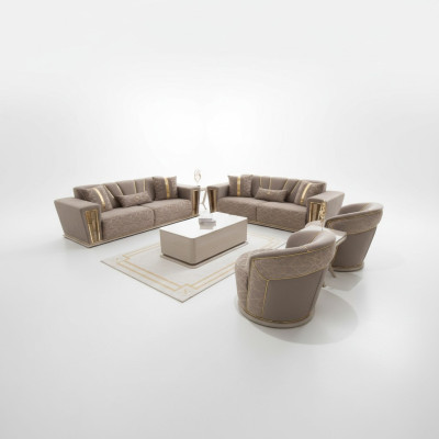 Sofa Set Complete Modern 3+3+1+1 Seater + Coffee Table Textile Couch Wood