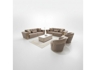 Sofa Set Complete Modern 3+3+1+1 Seater + Coffee Table Textile Couch Wood