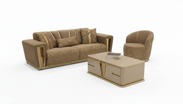 Sofa set 3+1+1 seater textile wood sofa 3 seater modern armchair complete set