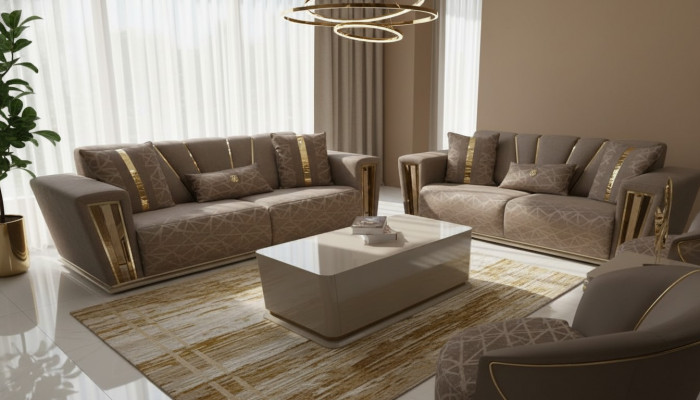 3+3 seater modern sofa set armchair textile grey sofa 3-seat luxury complete 2-piece