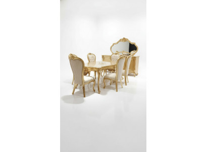 Classic dining table + 6x chairs + sideboard with mirror gold wood dresser new