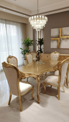 Classic Dining Table 200x110cm Gold Luxury Wood Table Dining Kitchen New Design Tables