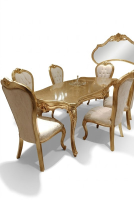 Classic Dining Table 200x110cm Gold Luxury Wood Table Dining Kitchen New Design Tables