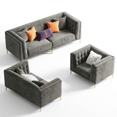 Fabric living landscape relax seat design couch lounge sofas velvet sofa 3-seater