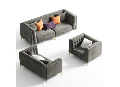 Fabric living landscape relax seat design couch lounge sofas velvet sofa 3-seater