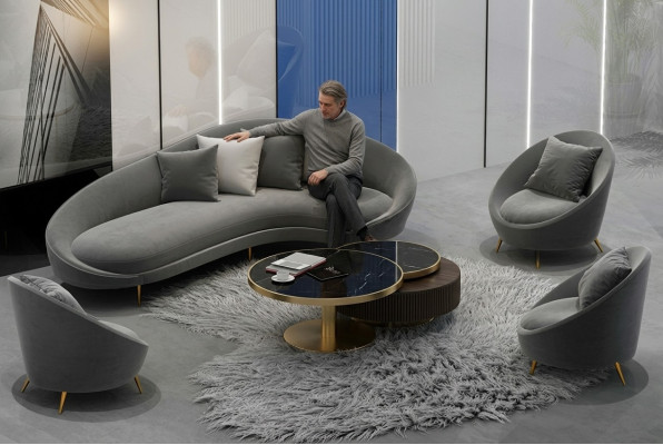 Corner sofa + armchair living area relax seat design couch lounge sofas textile velvet
