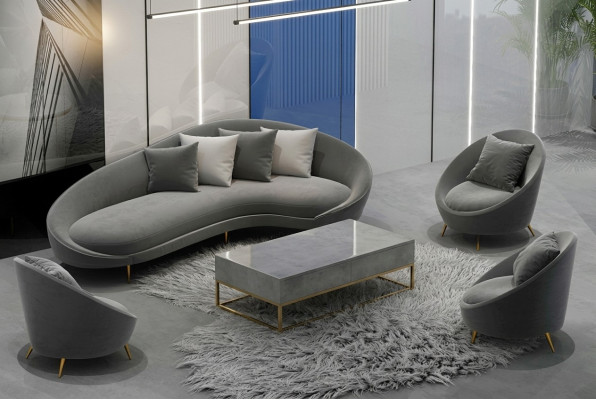 Corner sofa + armchair living area relax seat design couch lounge sofas textile velvet