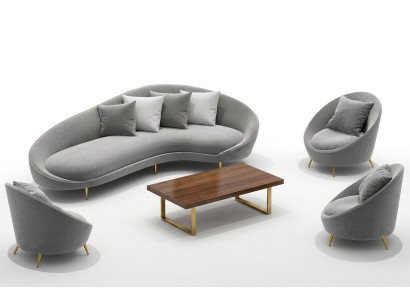 Corner sofa + armchair living area relax seat design couch lounge sofas textile velvet