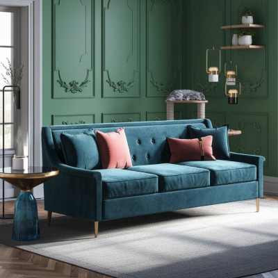Fabric Three-Seater Relax Seat Design Couch Lounge Sofas Velvet Sofa 3-Seater Furniture