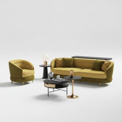 Design Couch Lounge Sofas Velvet Sofa Set 3+1 Seater Sofa Living Landscape Yellow