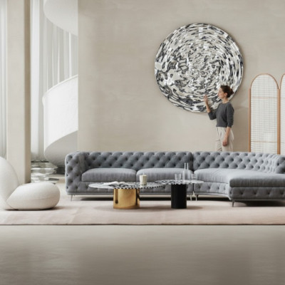 Chesterfield seat design couch lounge sofas textile corner sofa L-shape living landscape