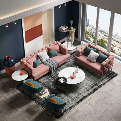 Three-seater Relax Seat Design Couch Lounge Sofas Textile Sofa 3-Seater Velvet Sofa