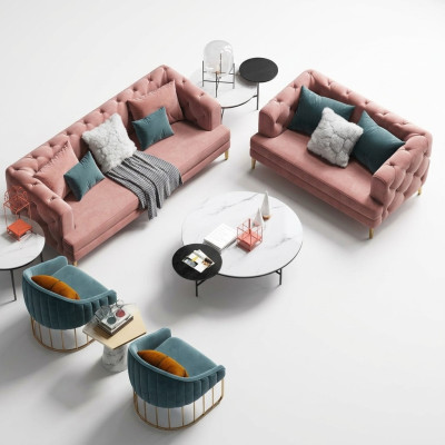 Three-seater Relax Seat Design Couch Lounge Sofas Textile Sofa 3-Seater Velvet Sofa