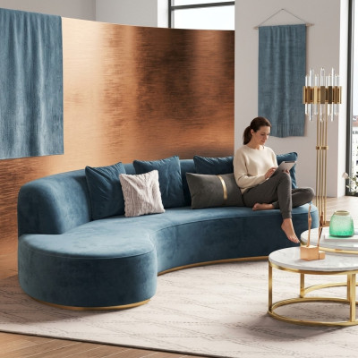 Velvet Sofa 4-Seater Upholstery Textile Modern Relax Seating Luxury Furniture Corner Sofa Round New