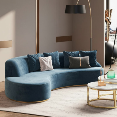 Velvet Sofa 4-Seater Upholstery Textile Modern Relax Seating Luxury Furniture Corner Sofa Round New
