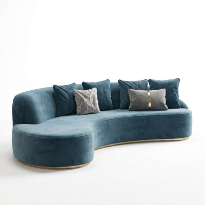 Velvet Sofa 4-Seater Upholstery Textile Modern Relax Seating Luxury Furniture Corner Sofa Round New